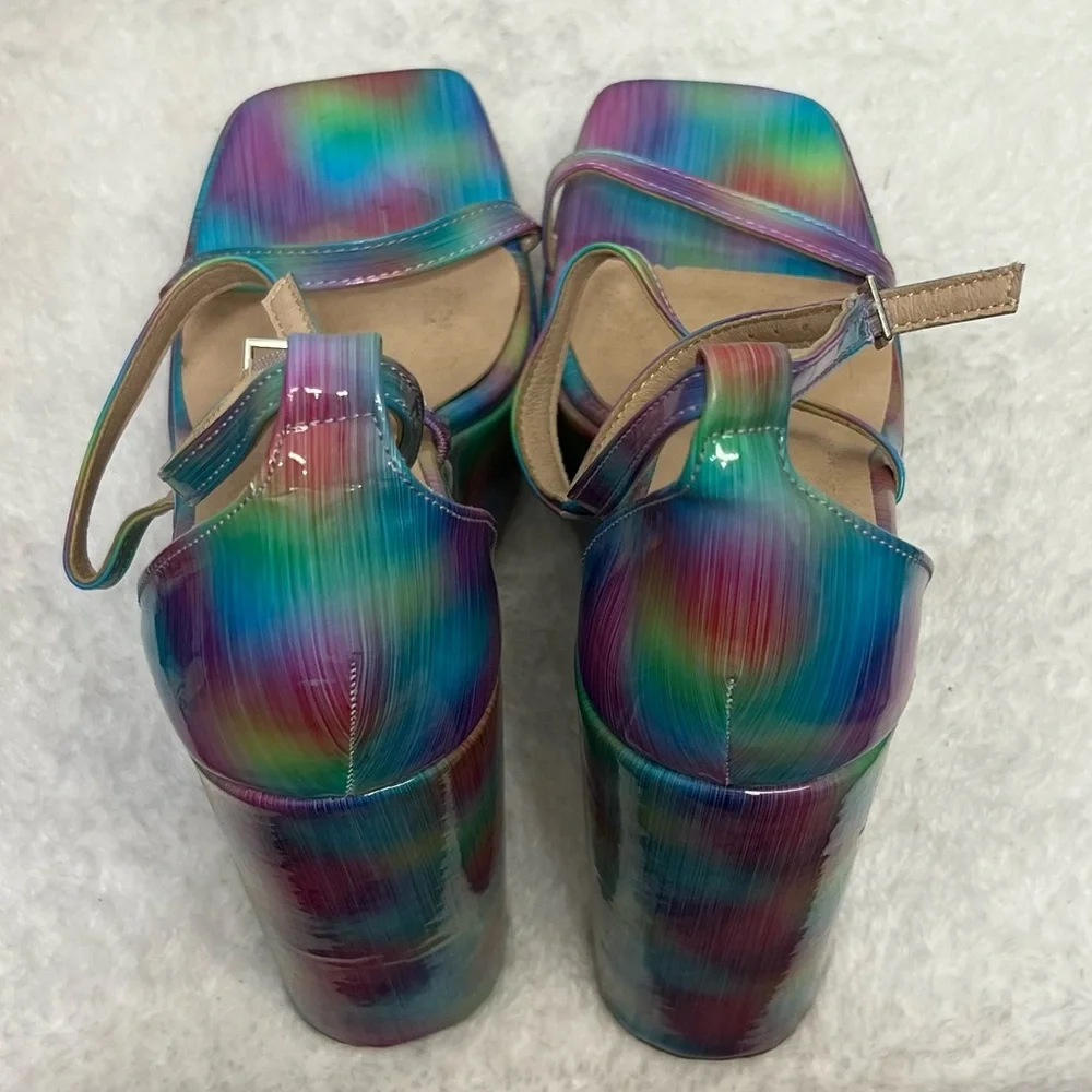Chase & Chloe Astra Platform Wedge Multicolor Ankle Strap Sandals Size 8